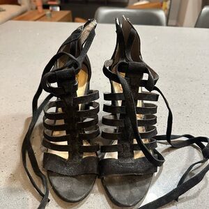 Sam Edelman strappy black velvet heels. Size 8
